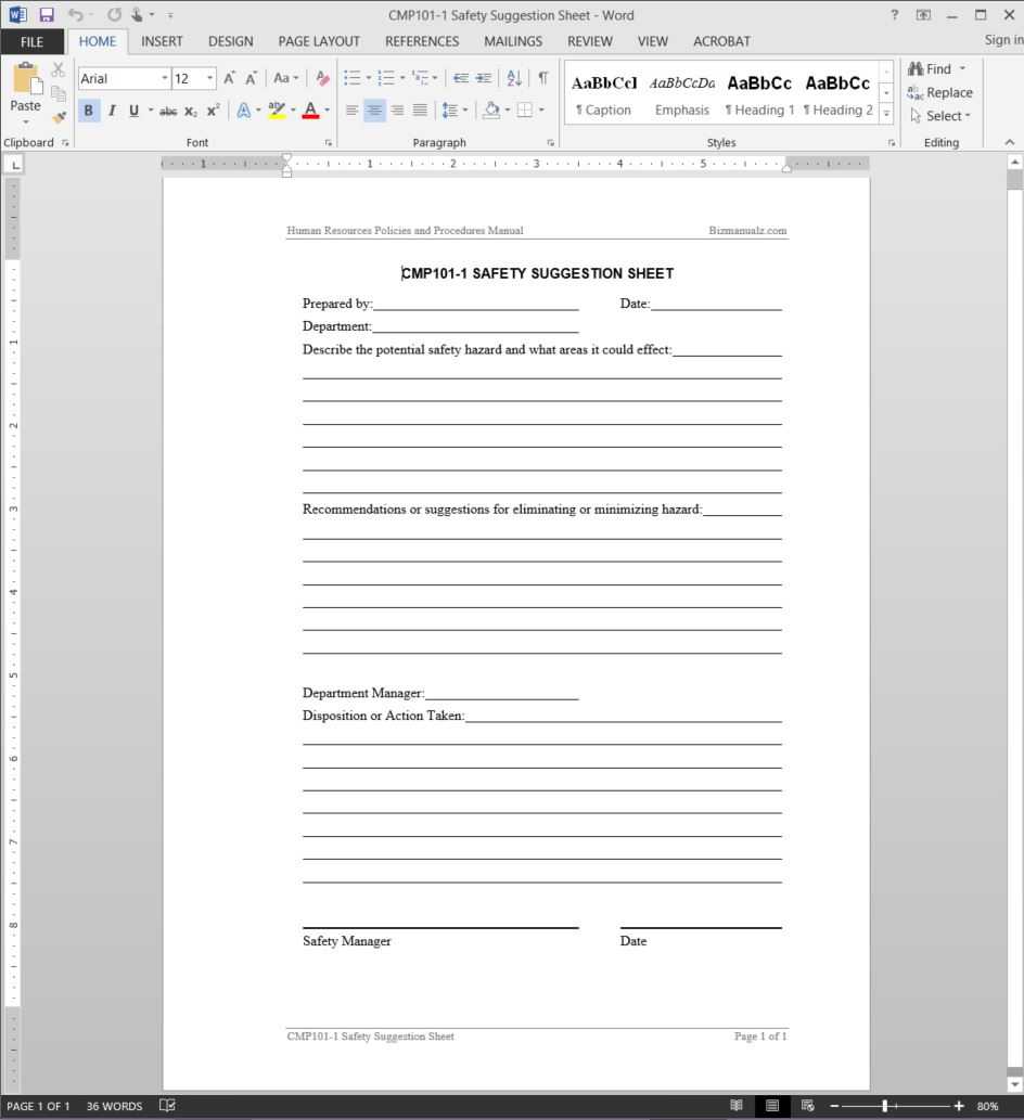 Safety Suggestion Worksheet Template | Cmp101 1 Intended For Word Employee Suggestion Form Template