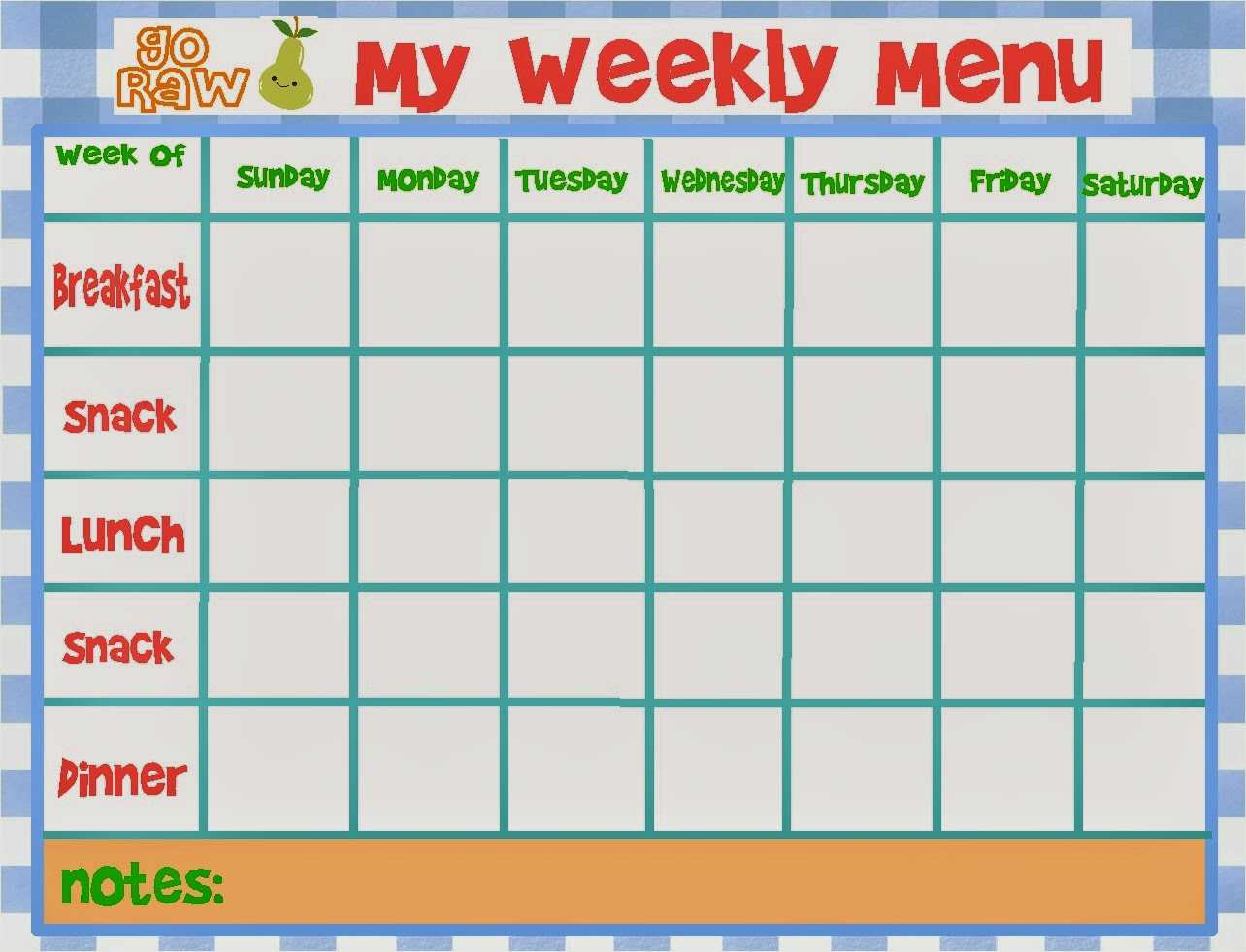 Sample Of 7 Day Meal Planner Free | Printable Weekly Planner For Weekly Meal Planner Template Word