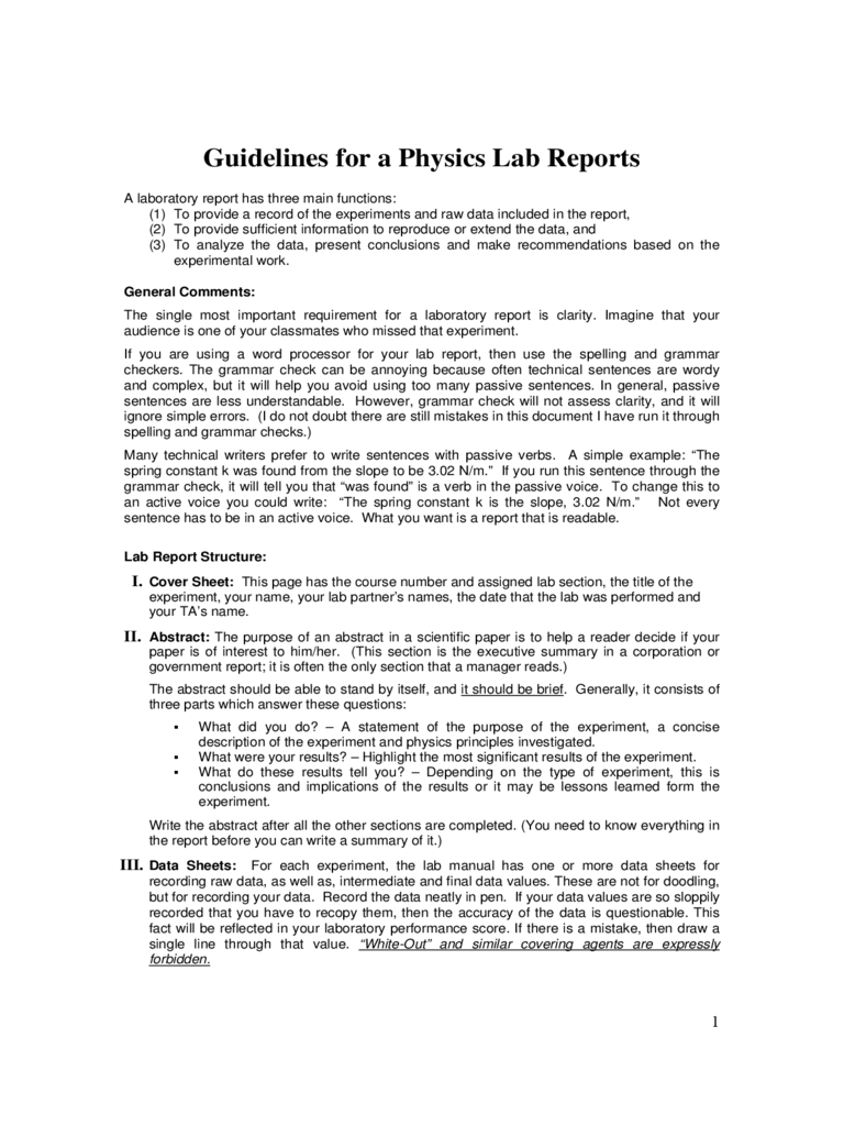 Sample Physics Lab Report Free Download Within Physics Lab Report Template