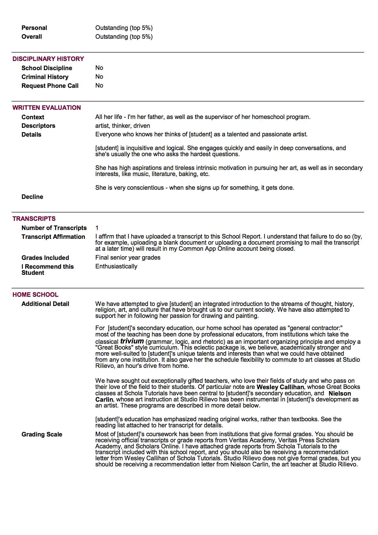 Sample School Report And Transcript (For Homeschoolers For Pupil Report Template