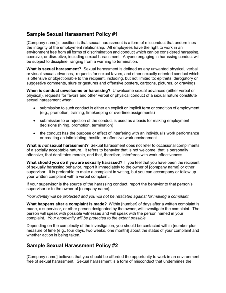 Sample Sexual Harassment Policy #1 With Sexual Harassment Investigation Report Template