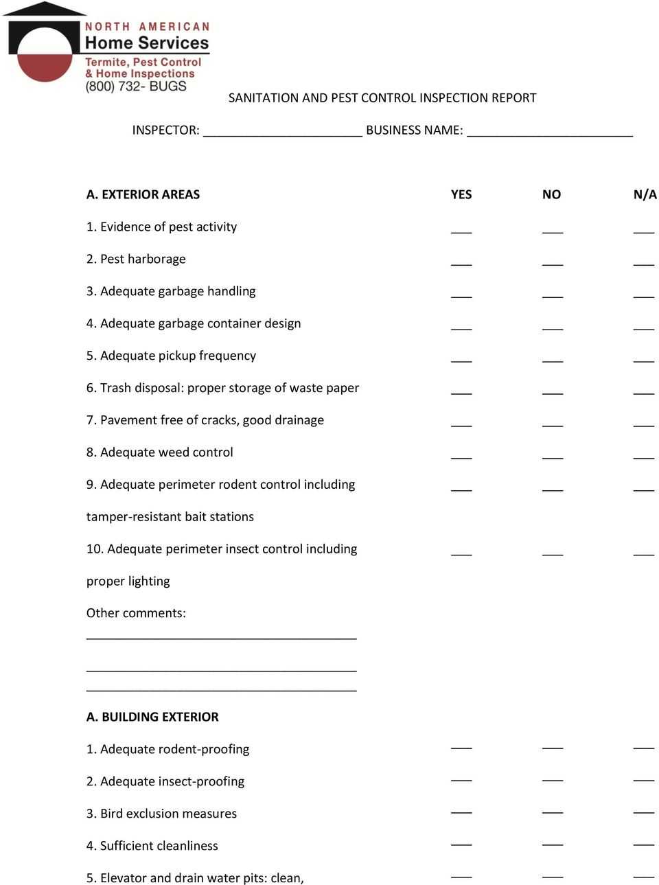 Sanitation And Pest Control Inspection Report Inspector In Pest Control Inspection Report Template