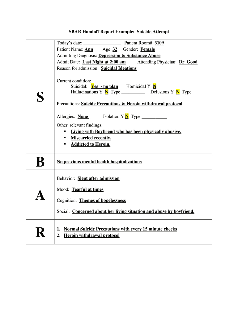 Sbar Examples – Fill Out And Sign Printable Pdf Template | Signnow Throughout Nursing Handoff Report Template