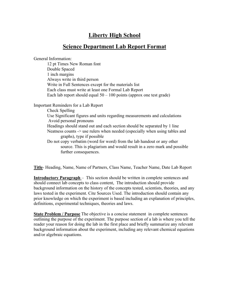Science Department Lab Report Format Pertaining To Science Experiment Report Template