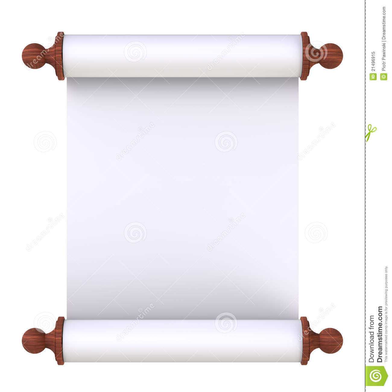 Scroll Paper With Wooden Handles Over White Stock Throughout Scroll Paper Template Word