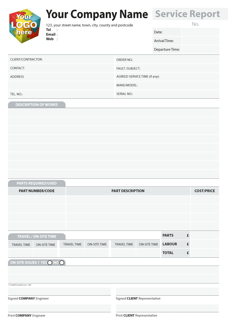 Service Report Templates For Carbonless Ncr Print From £40 Pertaining To Ncr Report Template