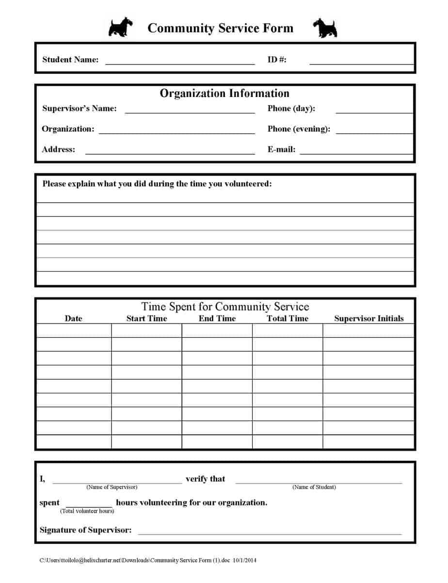 Service Request Form Templates – Word Excel Fomats For Community Service Template Word