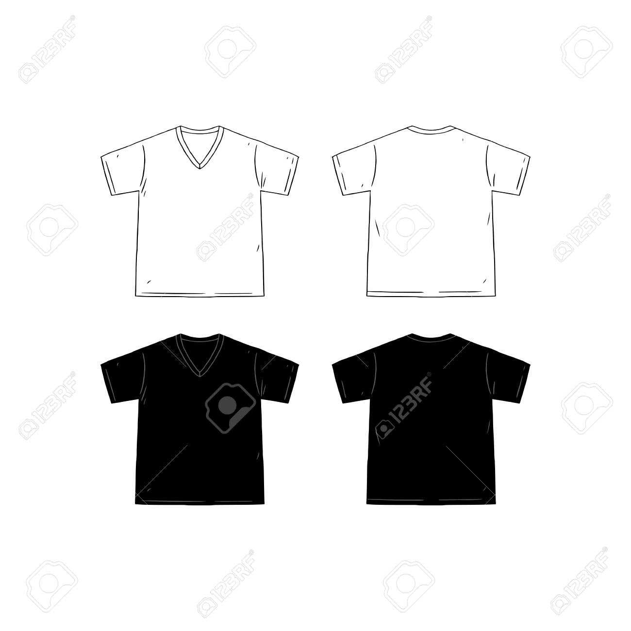 Set Of Blank V Neck T Shirt Design Template Hand Drawn Vector.. In Blank V Neck T Shirt Template