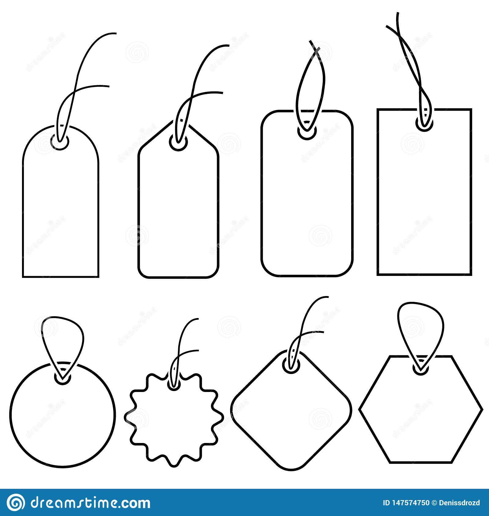 Set Of Empty White Price Tags In Different Shapes. Blank For Blank Luggage Tag Template