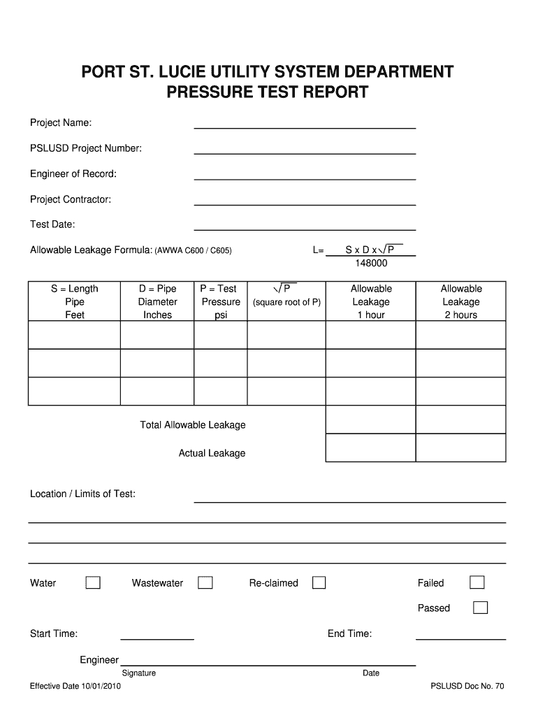 Sewe Line Pressure Test Form – Fill Online, Printable Regarding Hydrostatic Pressure Test Report Template