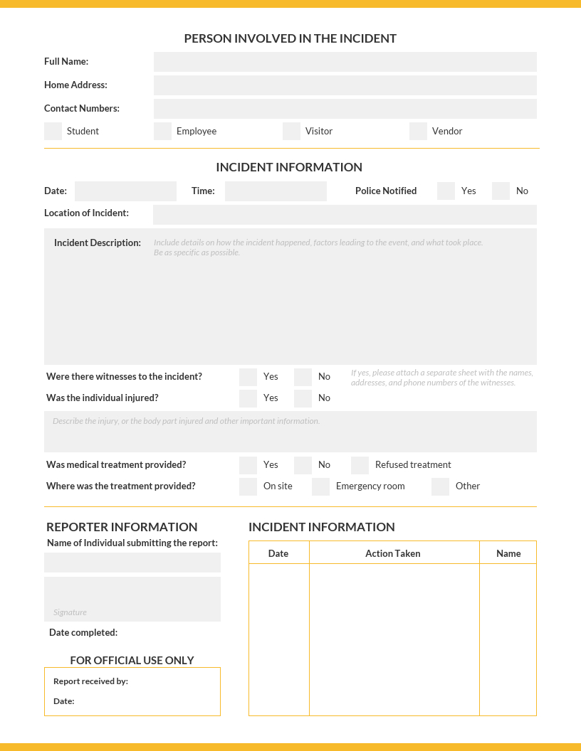 Simple Incident Report Template Pertaining To Template For Information Report