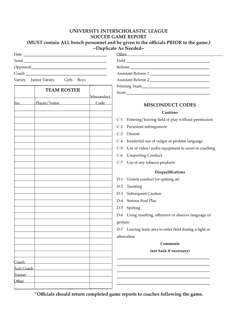 Soccer Game Report Template – Fill Online, Printable Within Coaches Report Template