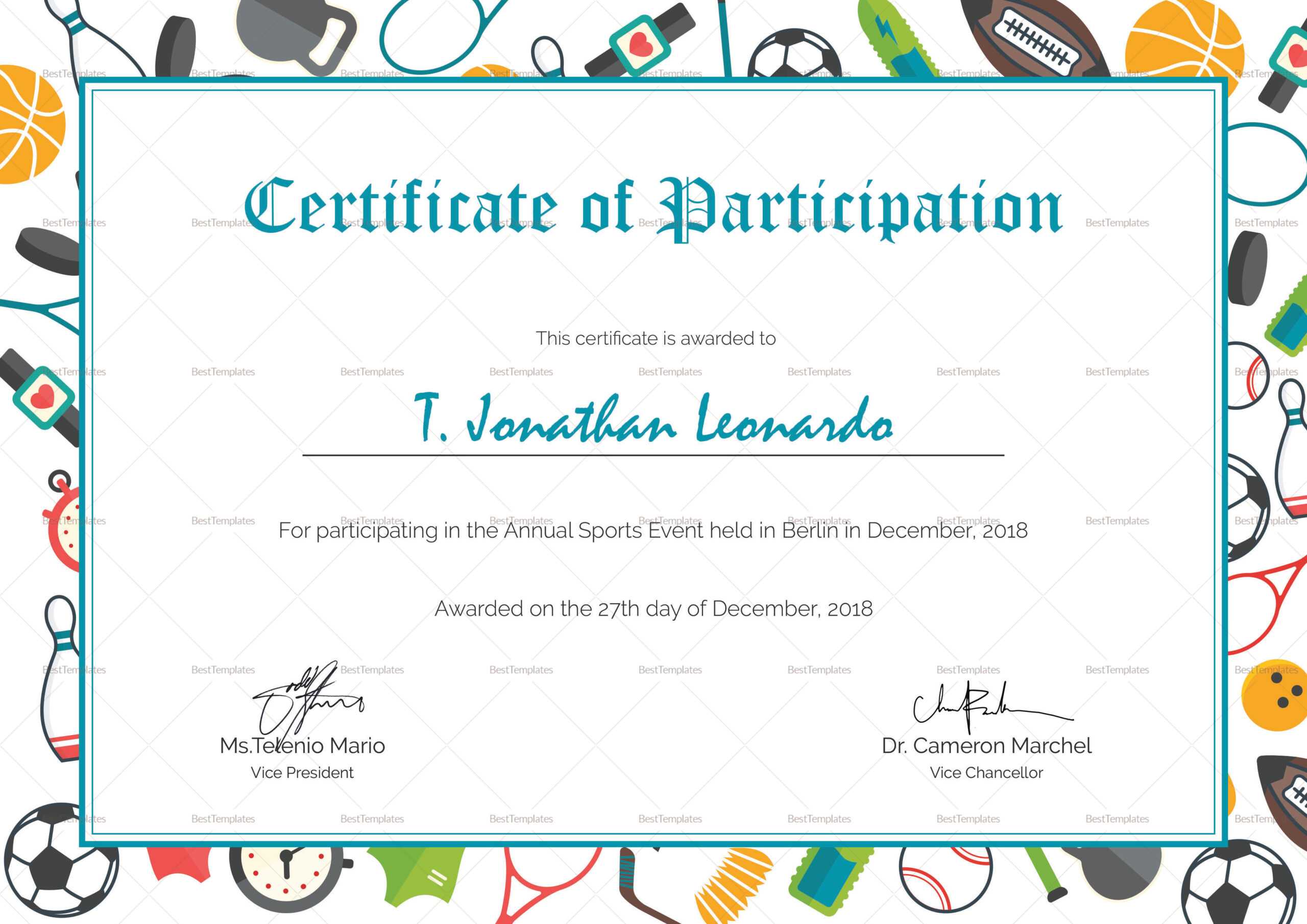 Sports Participation Certificates – Calep.midnightpig.co Pertaining To Certificate Of Participation Template Word