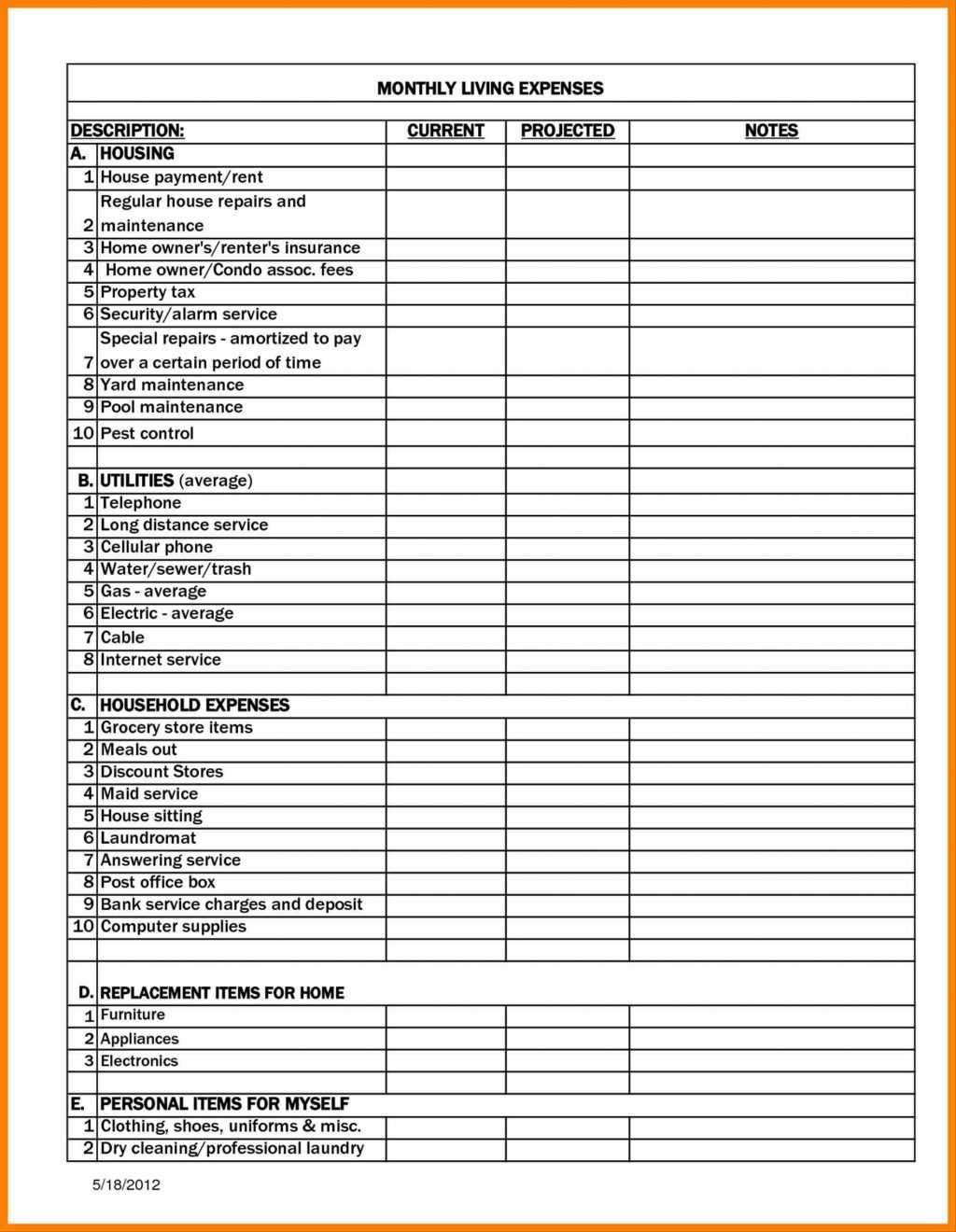 Spreadsheet Condo Expenses Personal Monthly Expense Report Within Cleaning Report Template