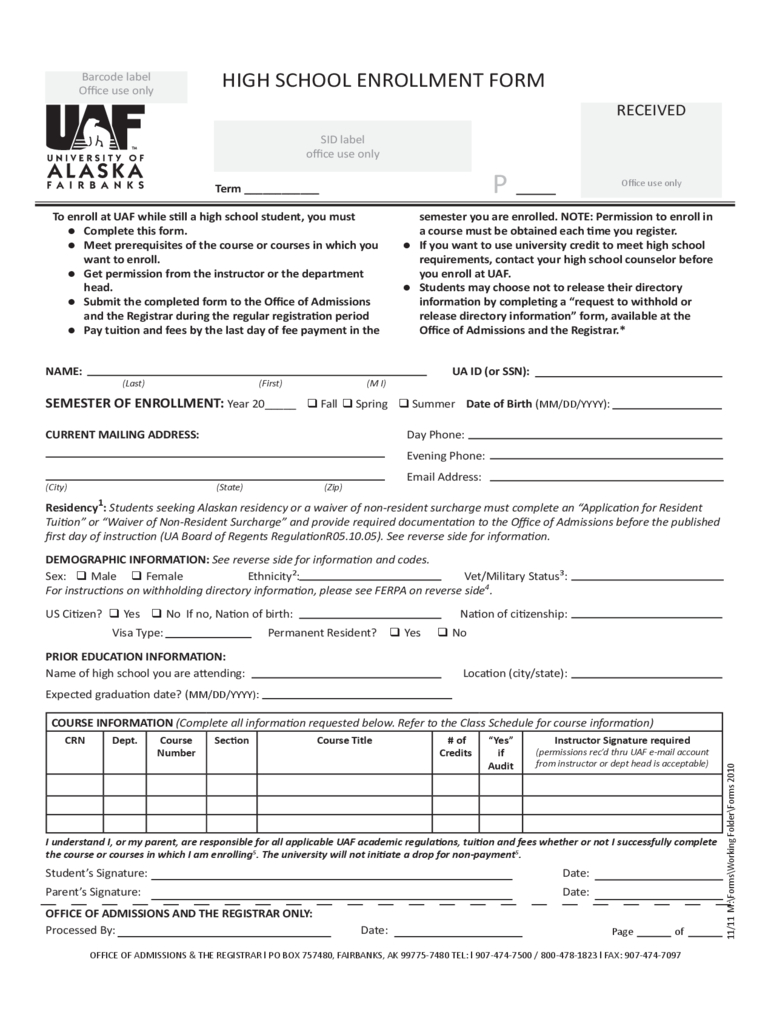 Student Enrollment Form – 3 Free Templates In Pdf, Word Inside School Registration Form Template Word