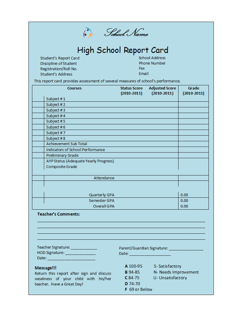 Student Report Template Inside School Report Template Free