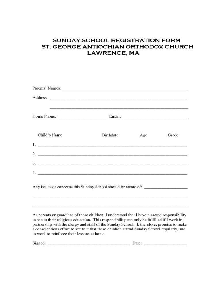 Sunday School Registration Form - 2 Free Templates In Pdf Pertaining To School Registration Form Template Word