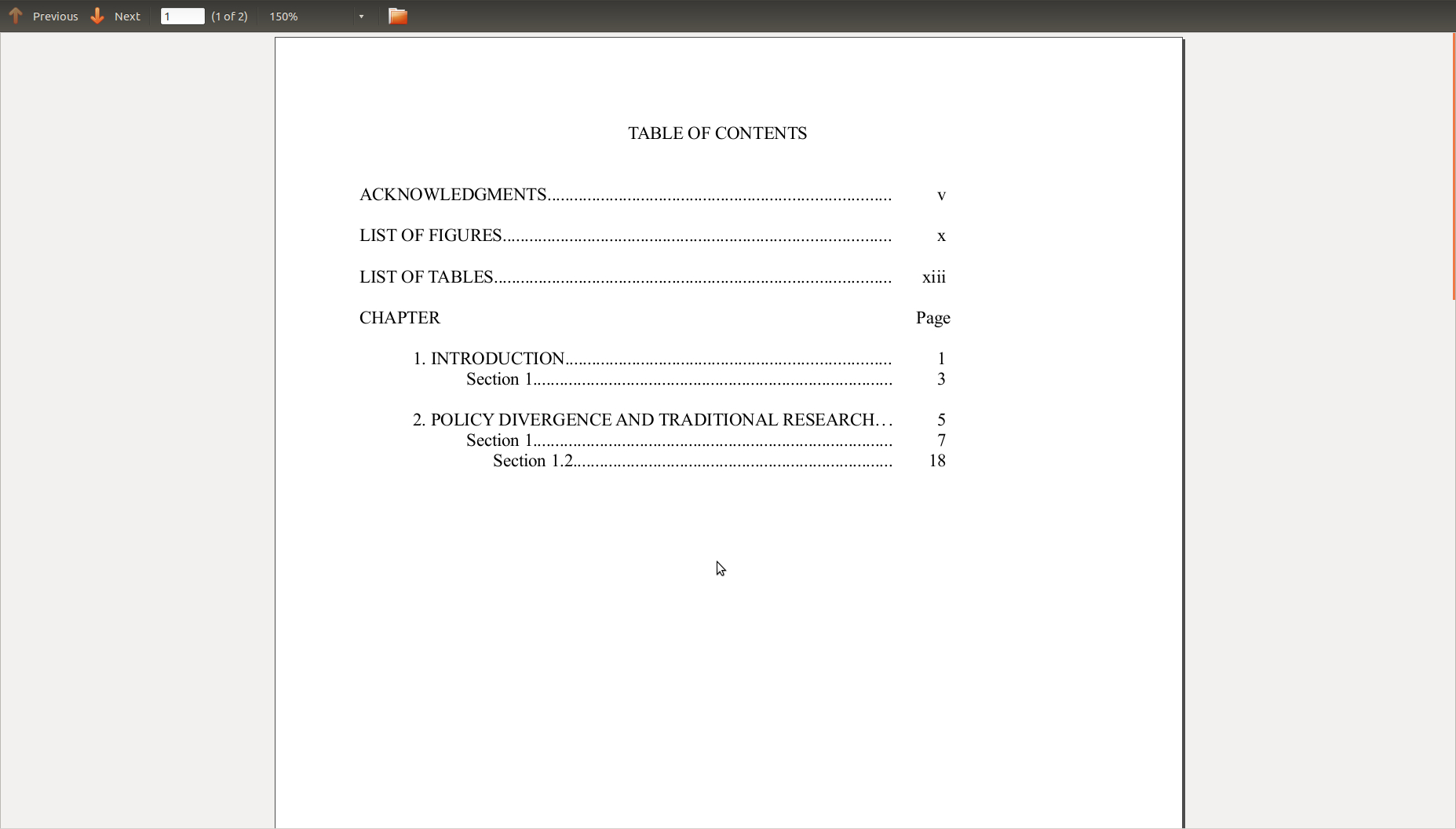 Table Of Contents Format Toc For Thesis Tex Latex Formatting In Contents Page Word Template