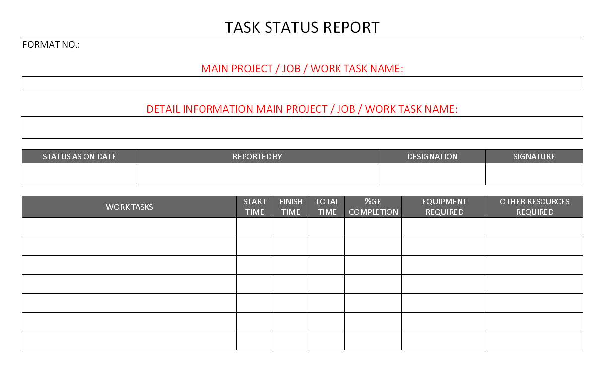 Task Status Report Format| Samples | Word Document Intended For Word Document Report Templates
