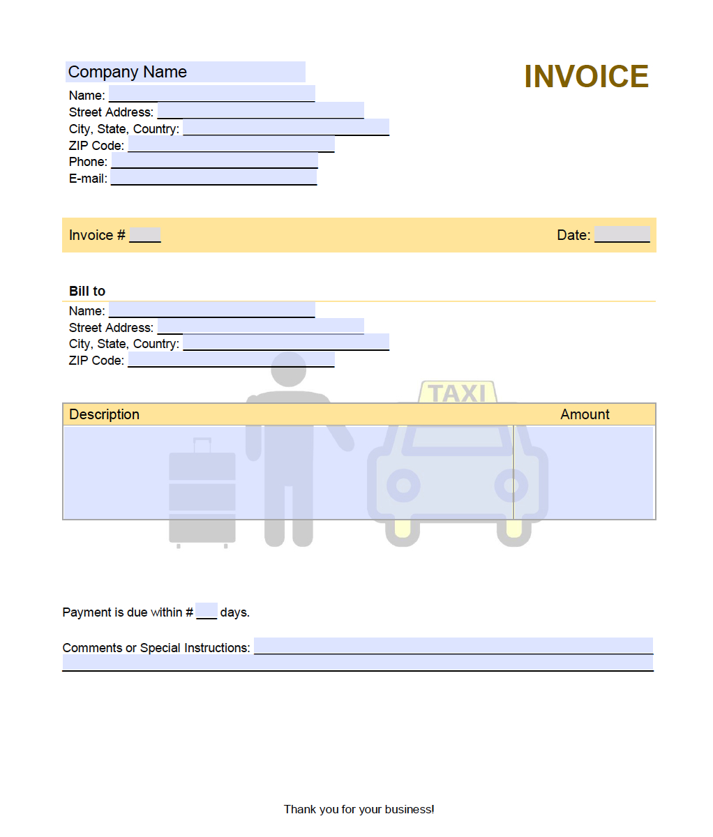 Taxi Service Invoice Template – Onlineinvoice With Blank Taxi Receipt Template