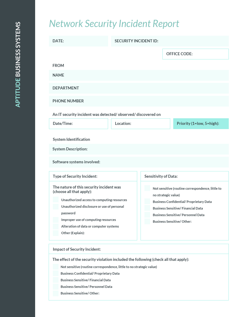 Teal It Incident Report Template Pertaining To Computer Incident Report Template