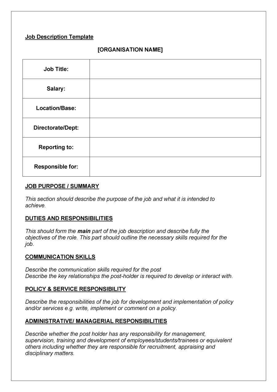 Template For Job Description In Word - Dalep.midnightpig.co Inside Job Descriptions Template Word