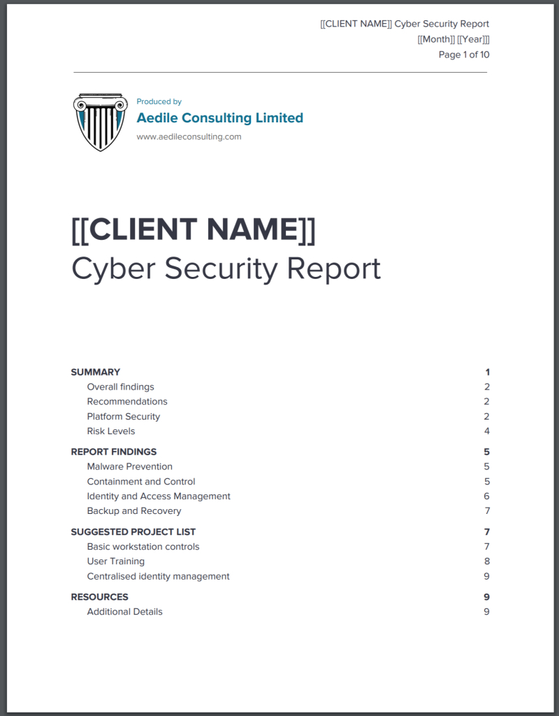 Template Report Cover – Aedile Consulting For Information Security Report Template