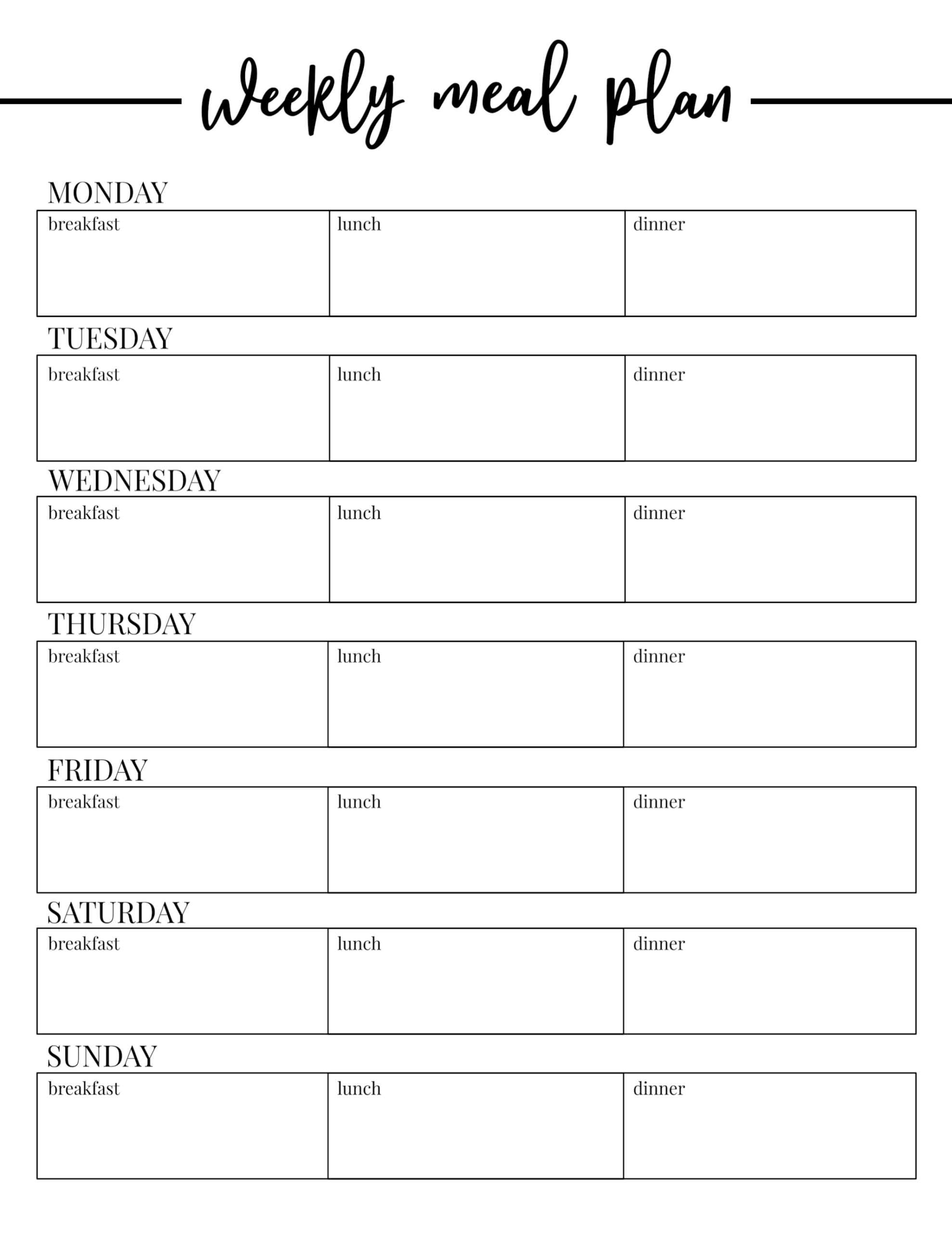 The Best Free Printable Meal Plan Template | Chavez Blog Throughout Blank Meal Plan Template