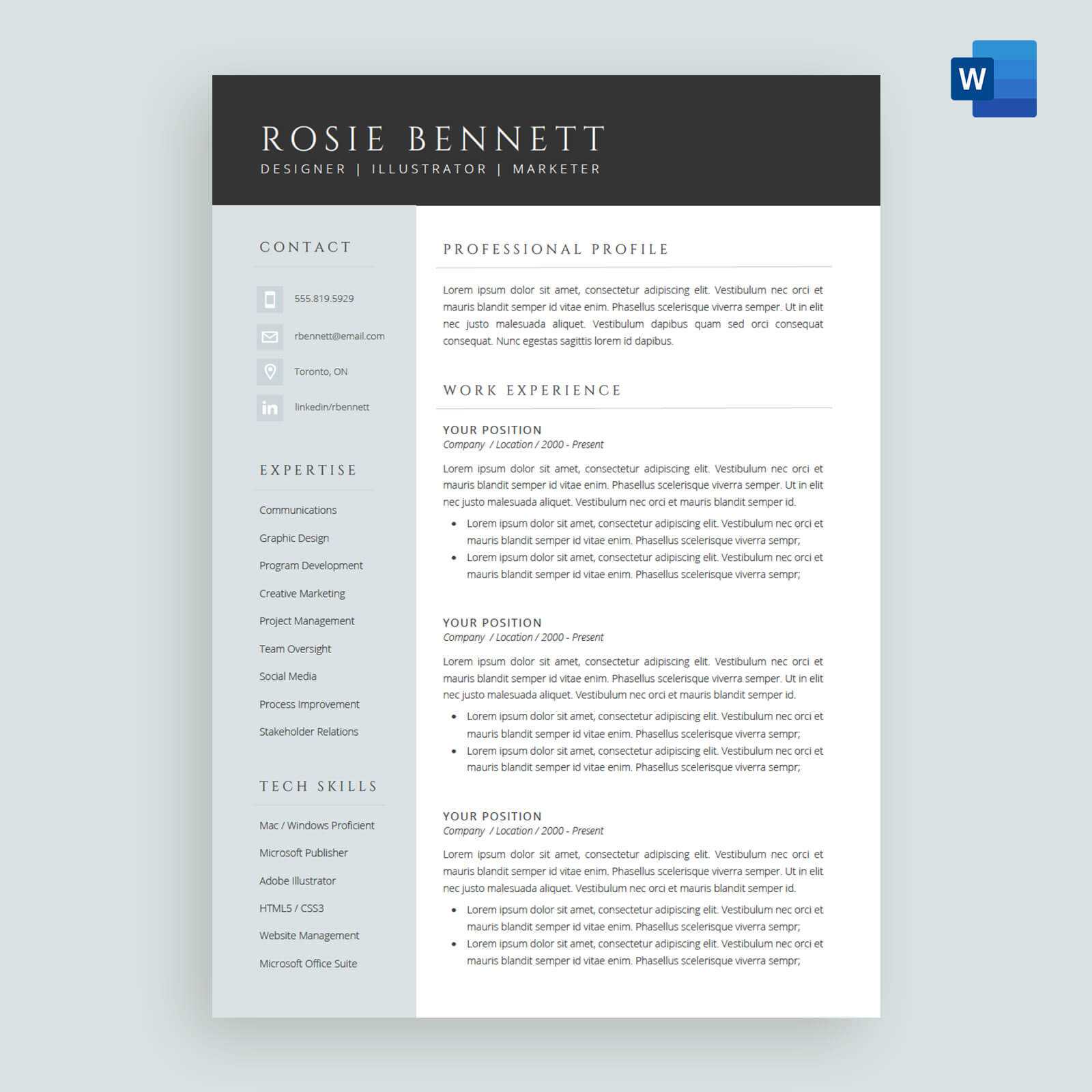 The 'rosie' Resume / Cv Template Package For Microsoft™ Word In How To Make A Cv Template On Microsoft Word