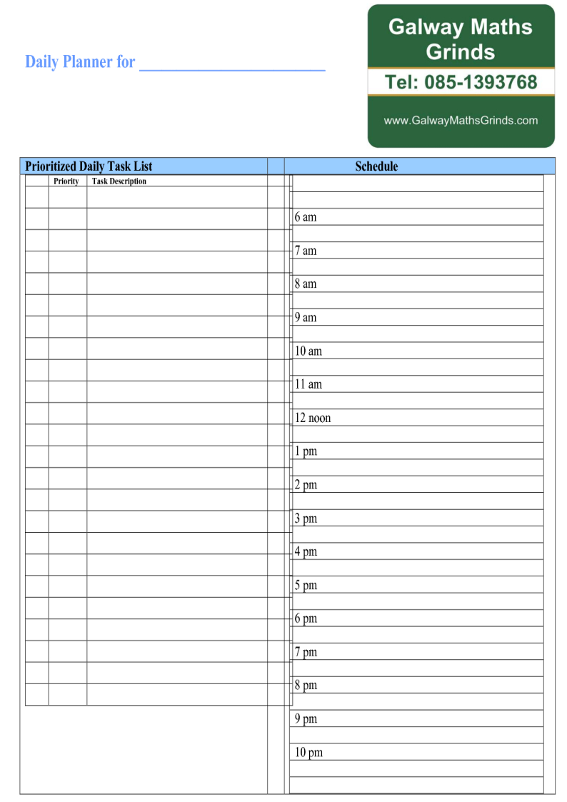Time Table Templates | Galway Maths Grinds Throughout Blank Revision Timetable Template