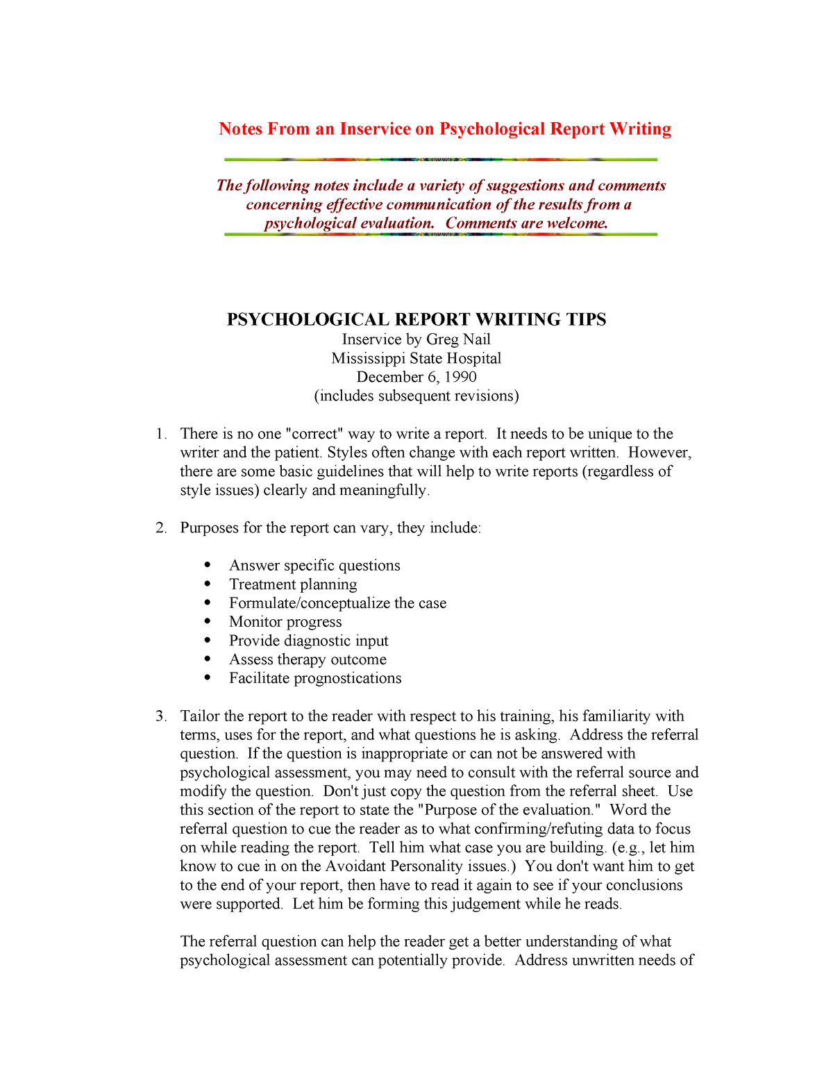 Tips In Psychological Report Writing – Psych 522 – Studocu With Monitoring And Evaluation Report Writing Template