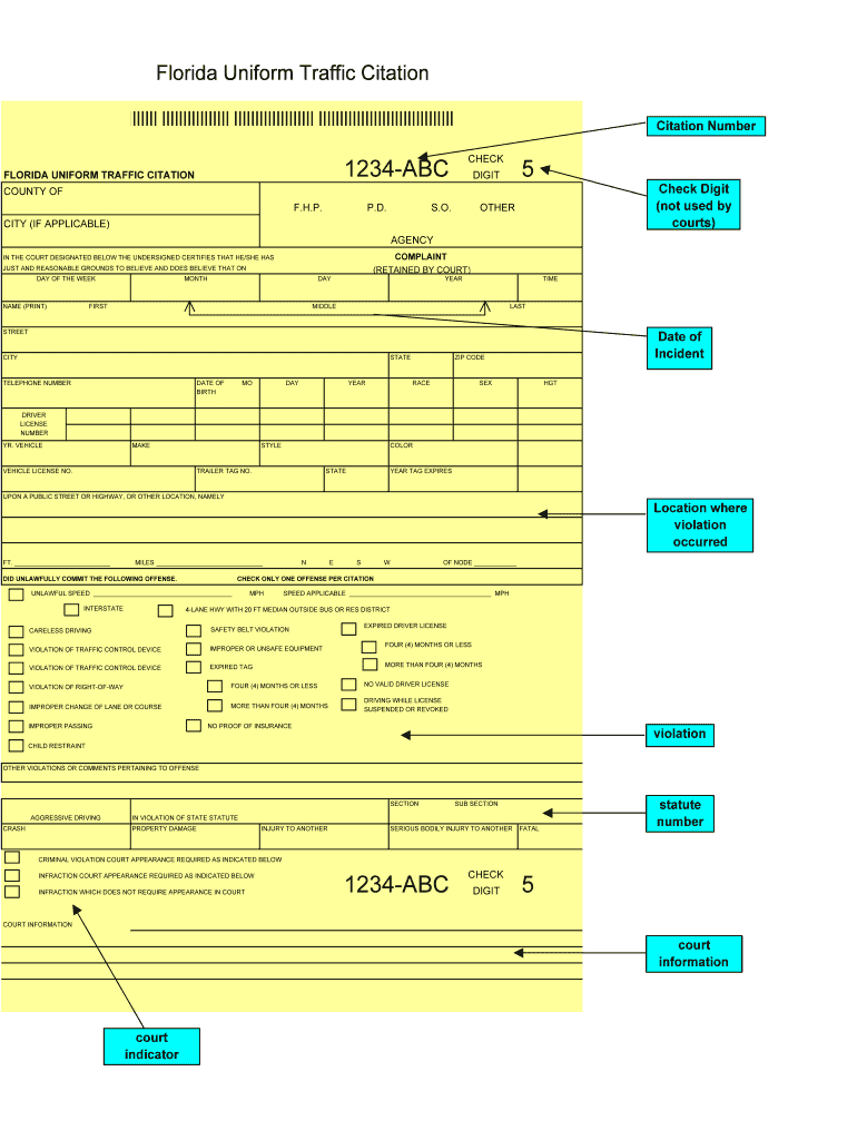 Traffic Citation - Fill Online, Printable, Fillable, Blank With Blank Speeding Ticket Template