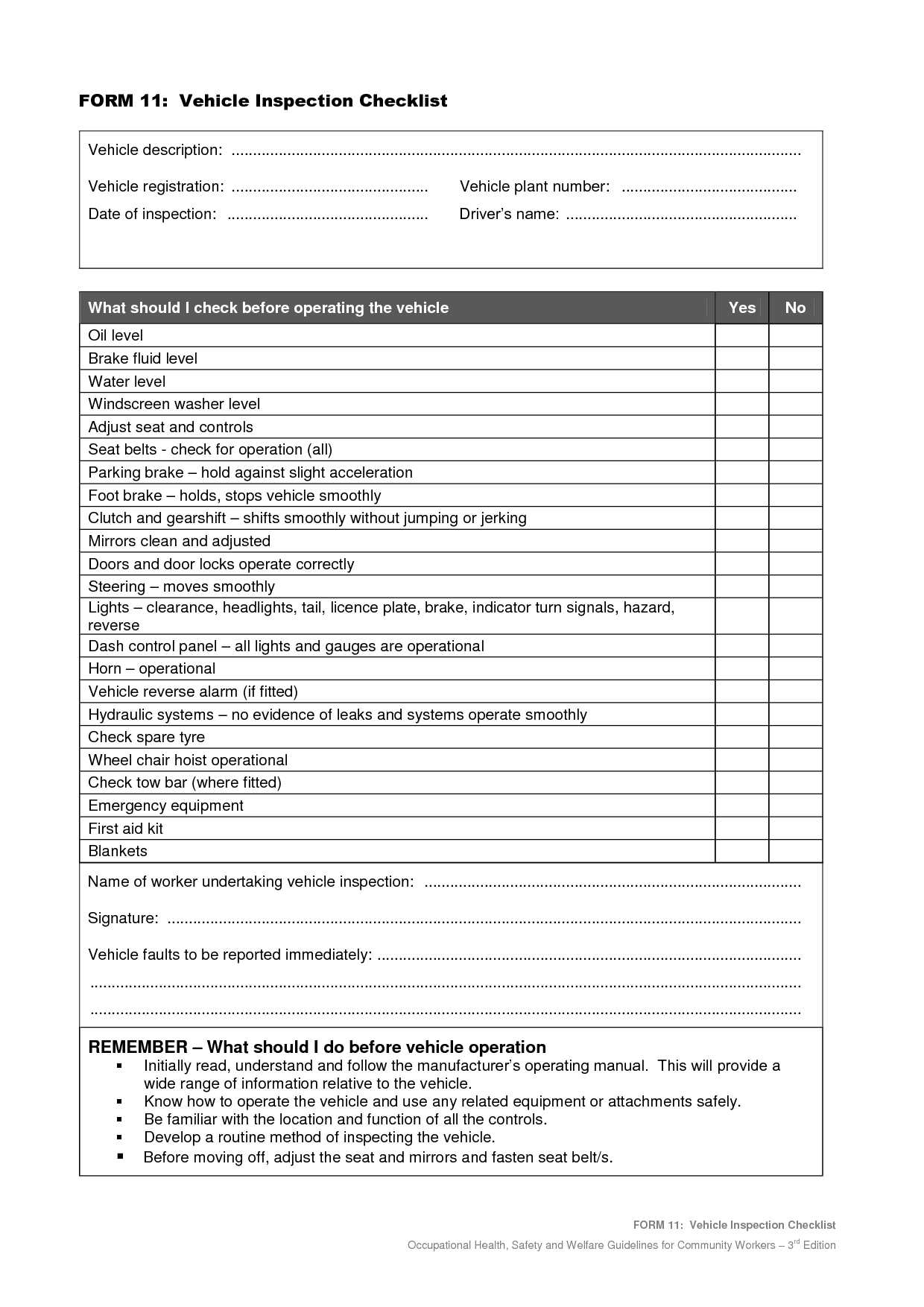 Vehicle Checklist Template Word – Kerren For Vehicle Checklist Template Word