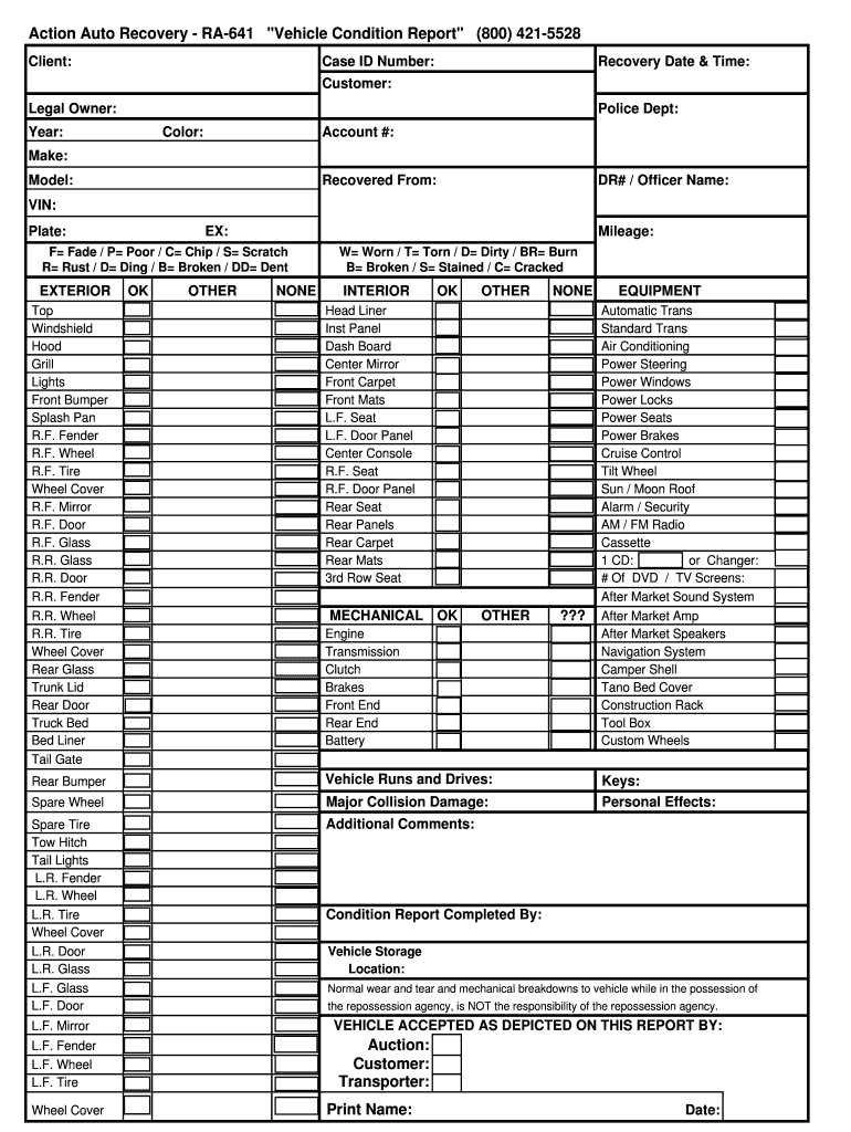 Vehicle Condition Report Template – Fill Online, Printable Throughout Truck Condition Report Template