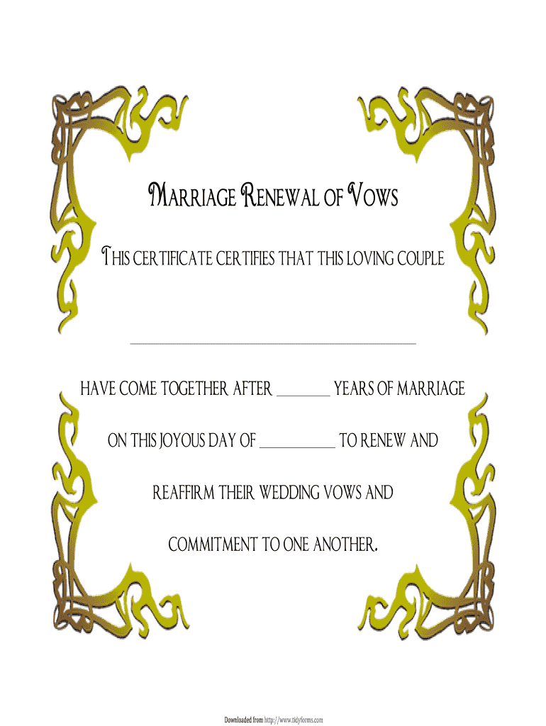 Vow Renewal Certificate – Fill Online, Printable, Fillable Intended For Blank Marriage Certificate Template