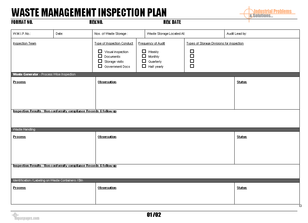 Waste Management Inspection Plan – With Regard To Waste Management Report Template