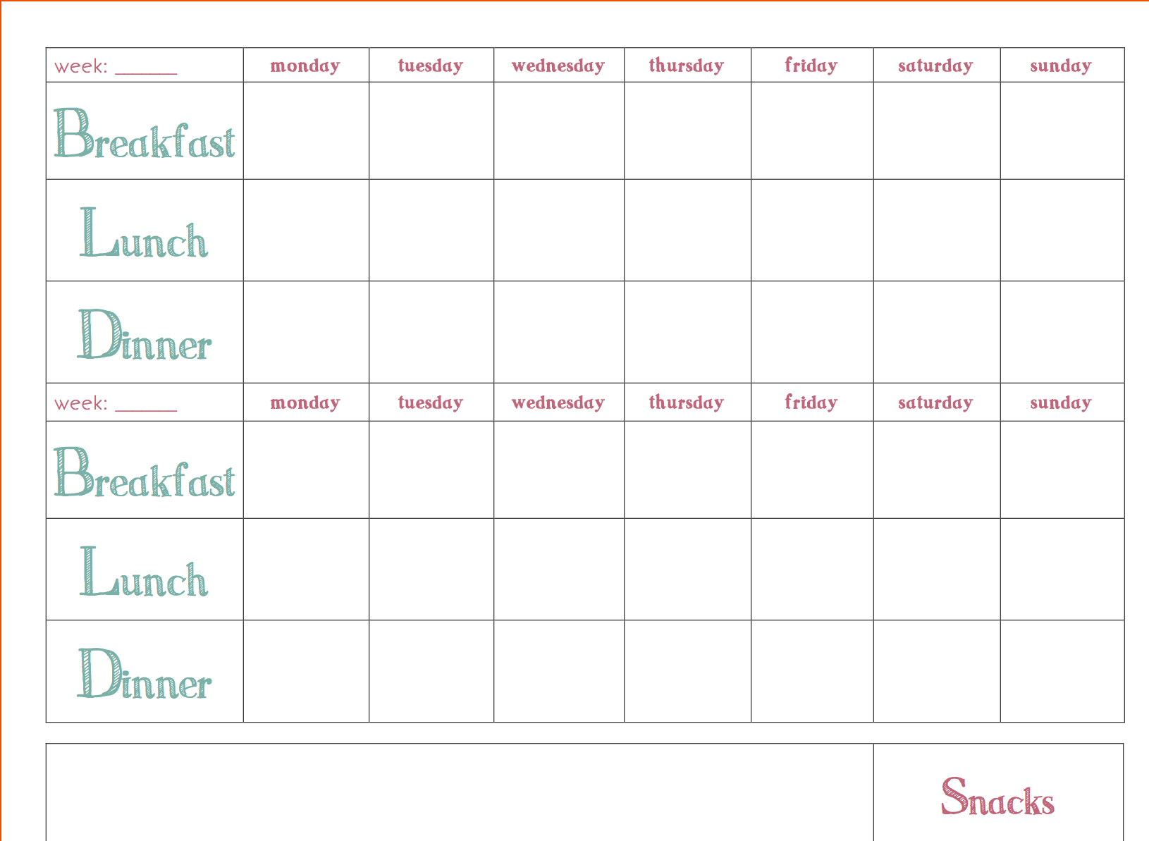 Weekly Meal Planner For Family Templates | Printable Weekly Inside Blank Meal Plan Template