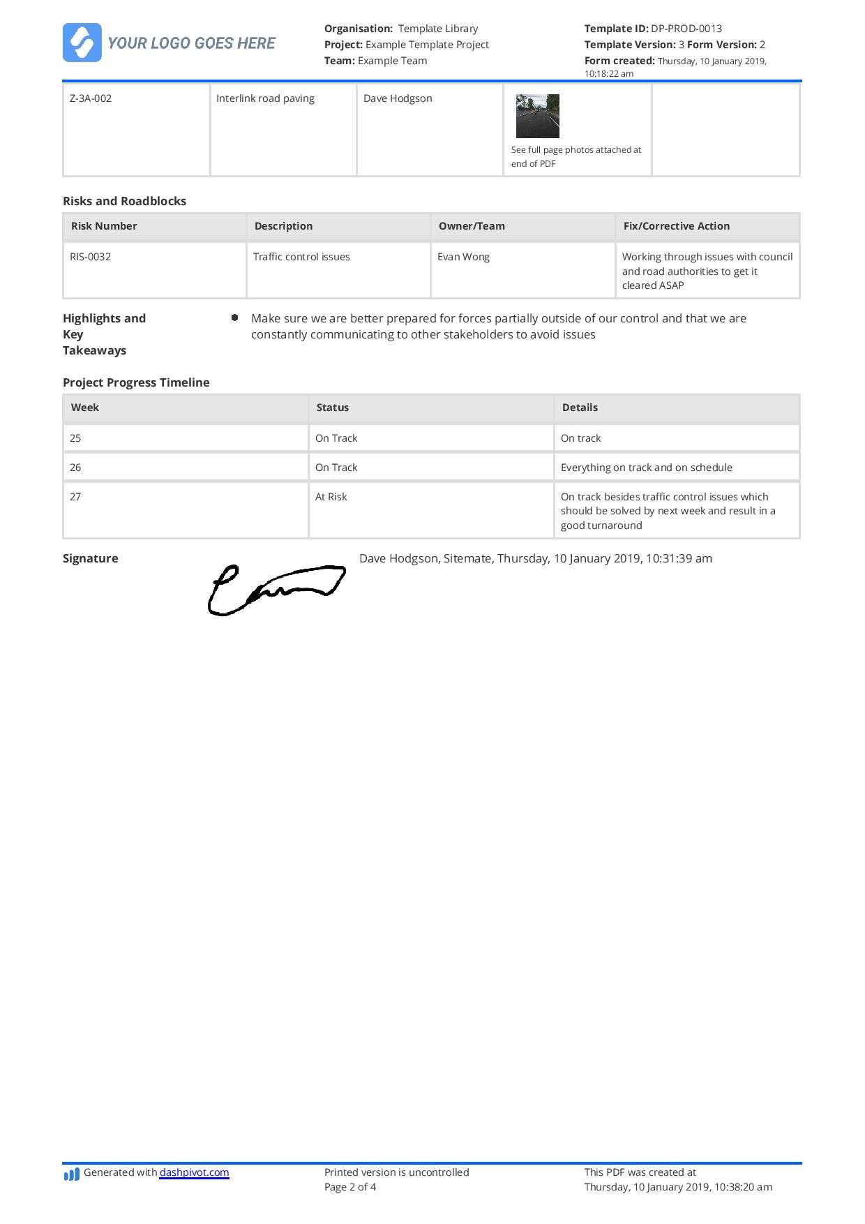 Weekly Project Status Report Template – Free And Customisable Regarding Production Status Report Template