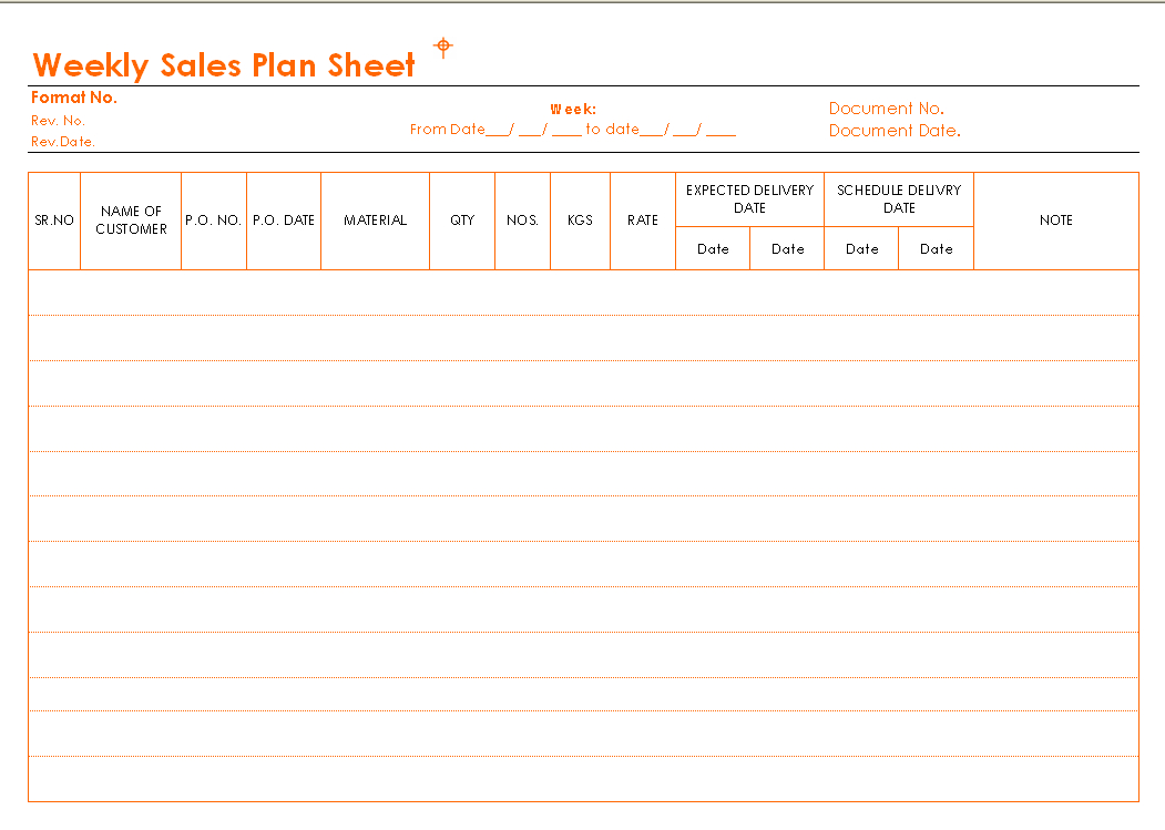 Weekly Sales Plan Sheet Format For Sales Visit Report Template Downloads