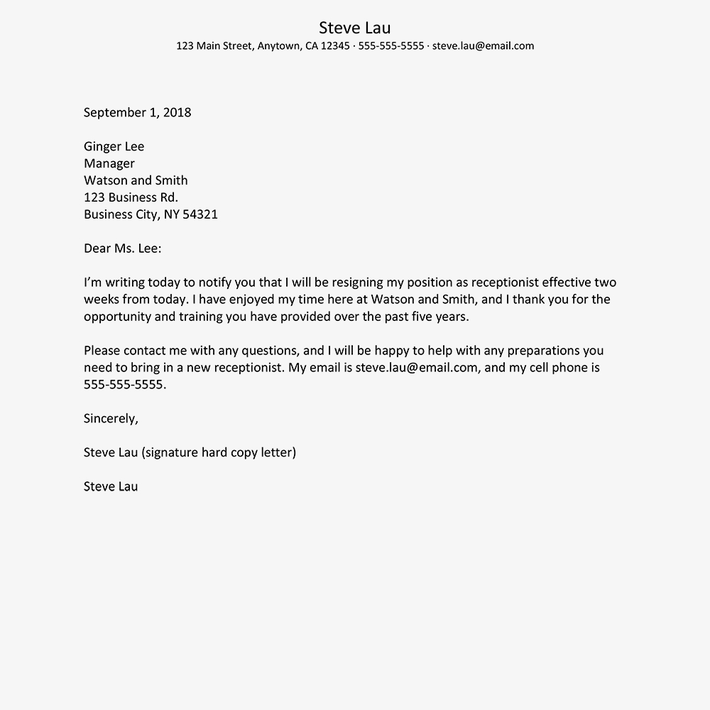 What To Include In A Resignation Letter To Quit A Job Throughout Two Week Notice Template Word