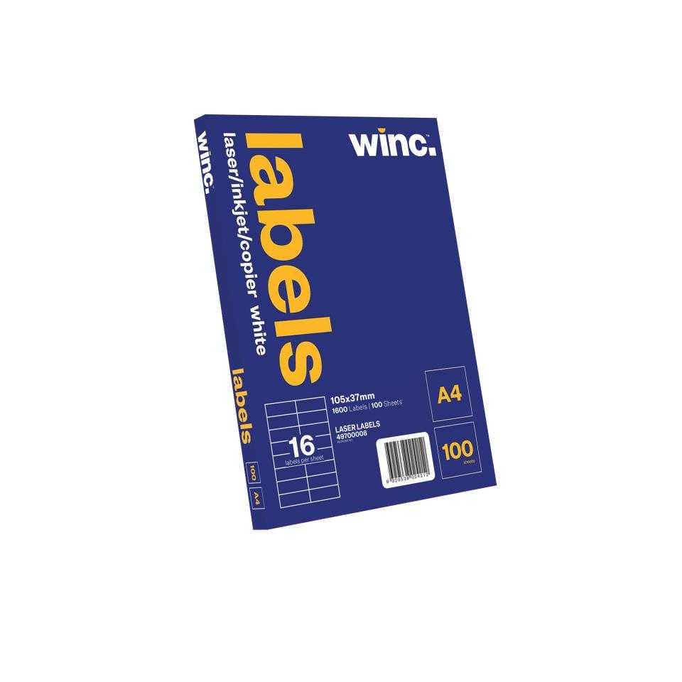 Winc Laser Labels 105X37Mm 16 Per Sheet Pack Of 100 Sheets In Word Label Template 16 Per Sheet A4