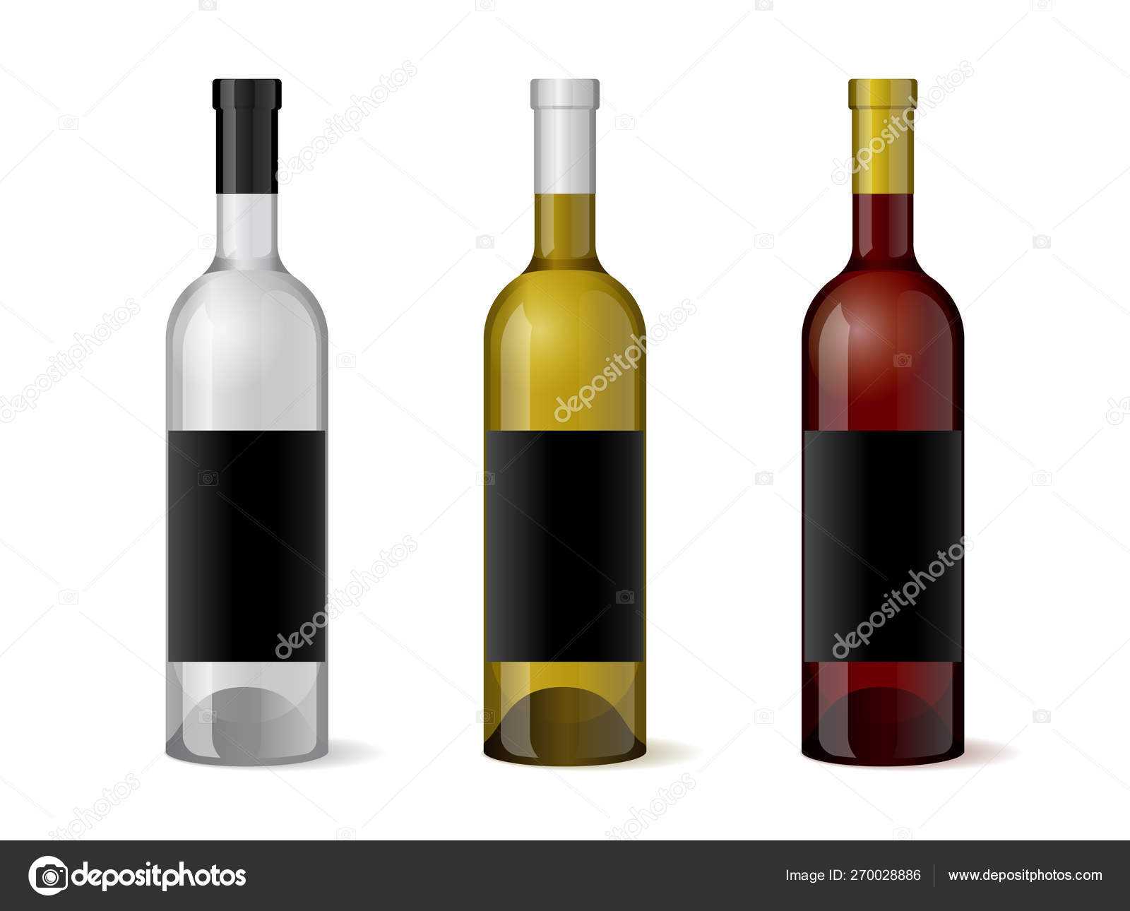 Wine Realistic 3D Bottle With Blank Black Label Template Set Intended For Blank Wine Label Template