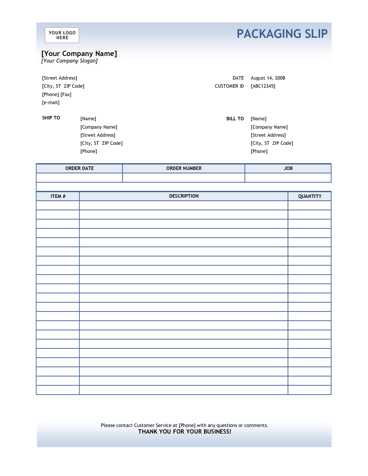 Wonderful And Wonderful Packing Slip Invoice Template Throughout Blank Packing List Template