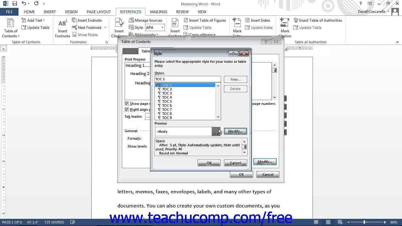 Word 2013 Tutorial Customizing A Table Of Contents Microsoft Training  Lesson 19.2 For Word 2013 Table Of Contents Template