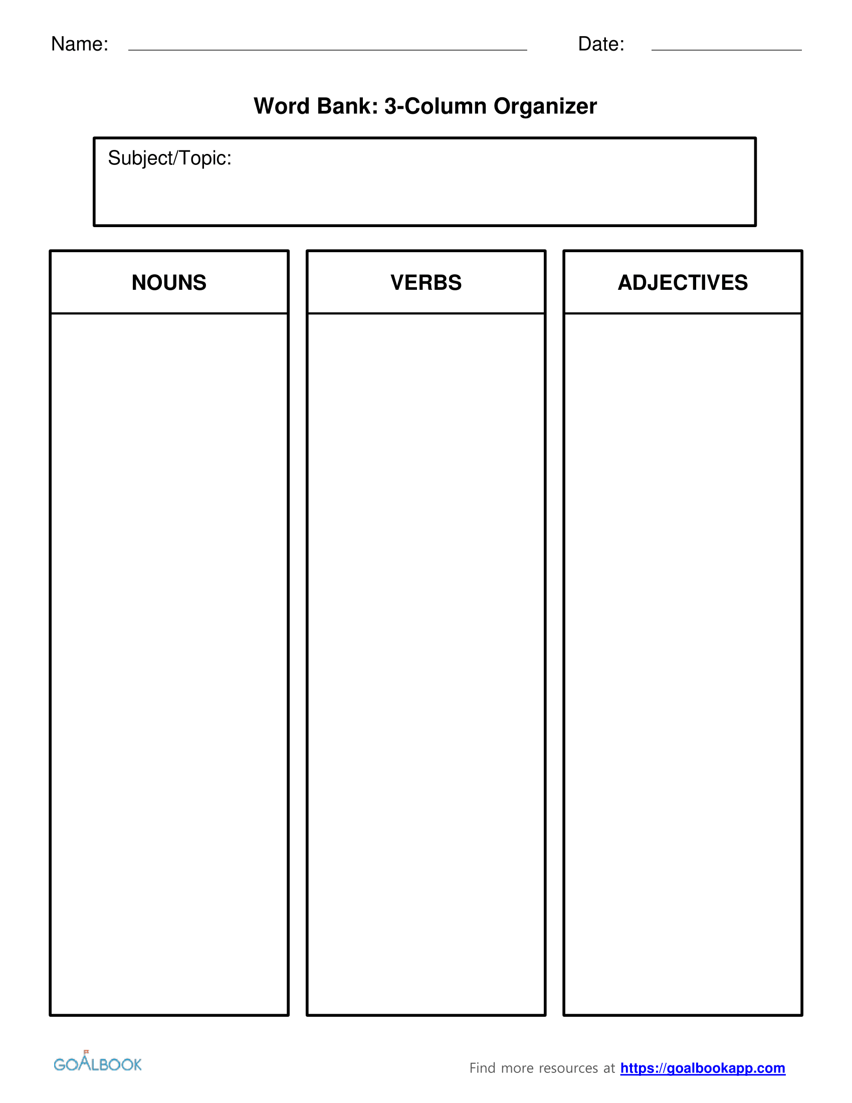Word Bank Template – Calep.midnightpig.co For 3 Column Word Template