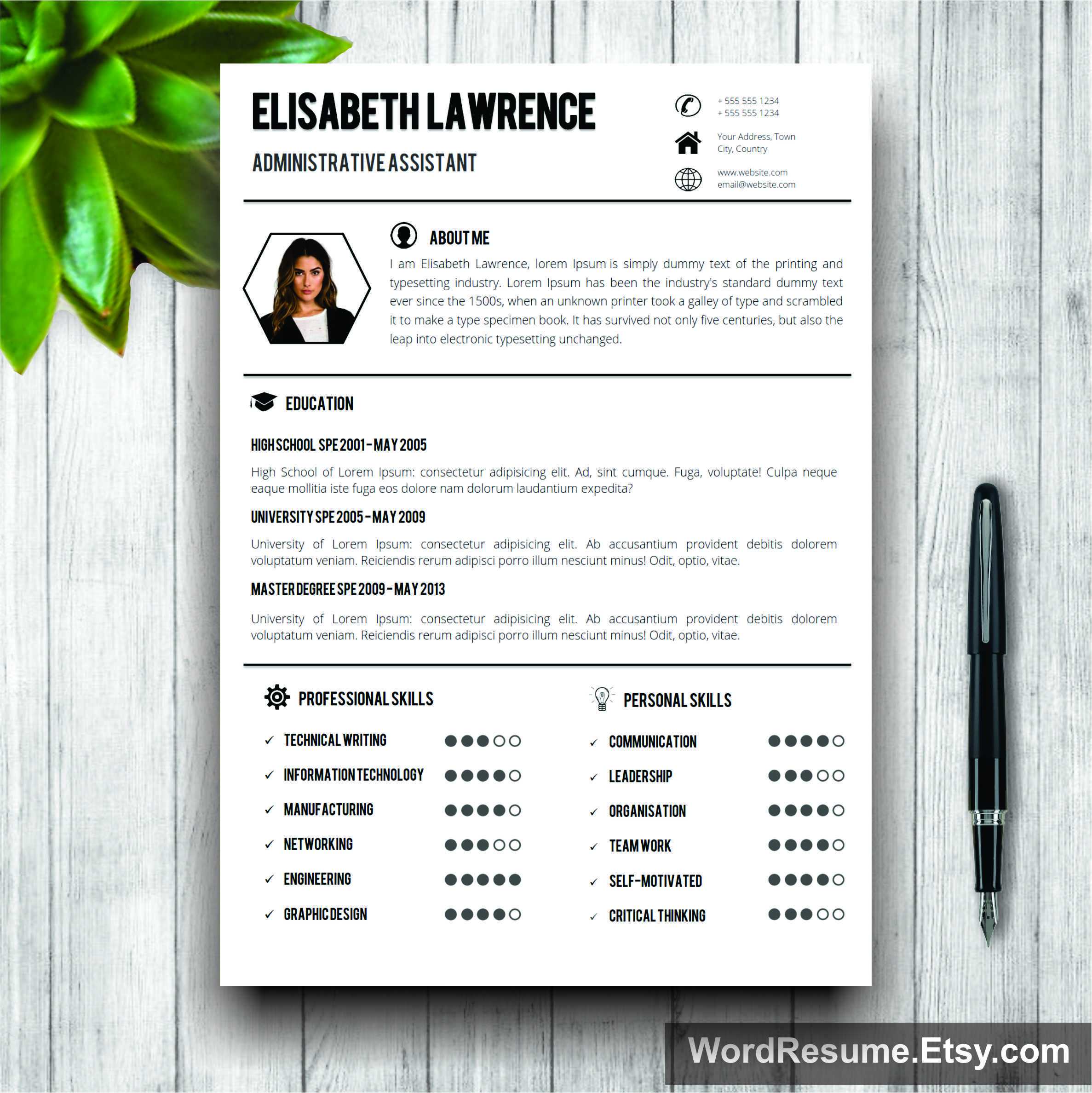 Word Resume Template With Photo – “Elisabeth Lawrence” Pertaining To Resume Templates Word 2007