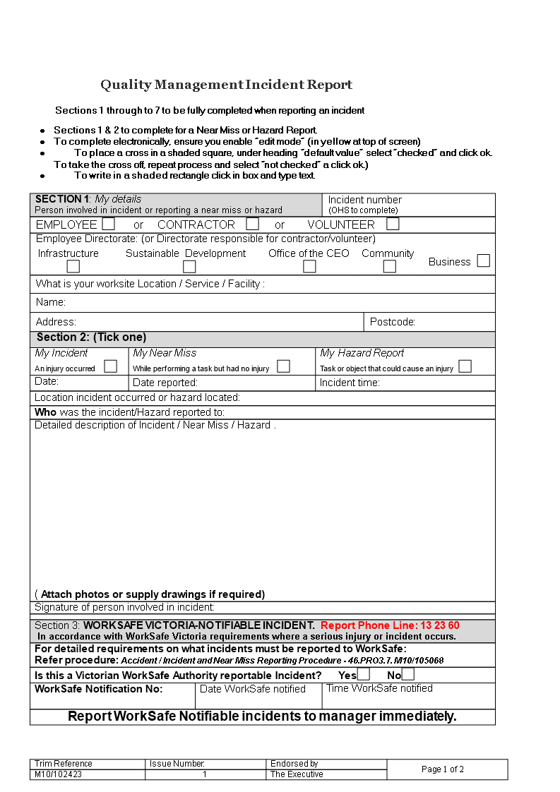 Worksafe Incident Report Template – Calep.midnightpig.co With Regard To Near Miss Incident Report Template
