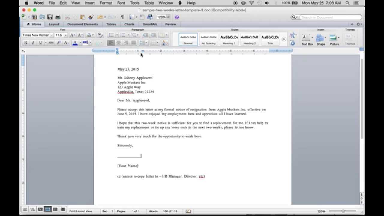Write A Free 2 Weeks Resignation Letter | Pdf | Word In Two Week Notice Template Word