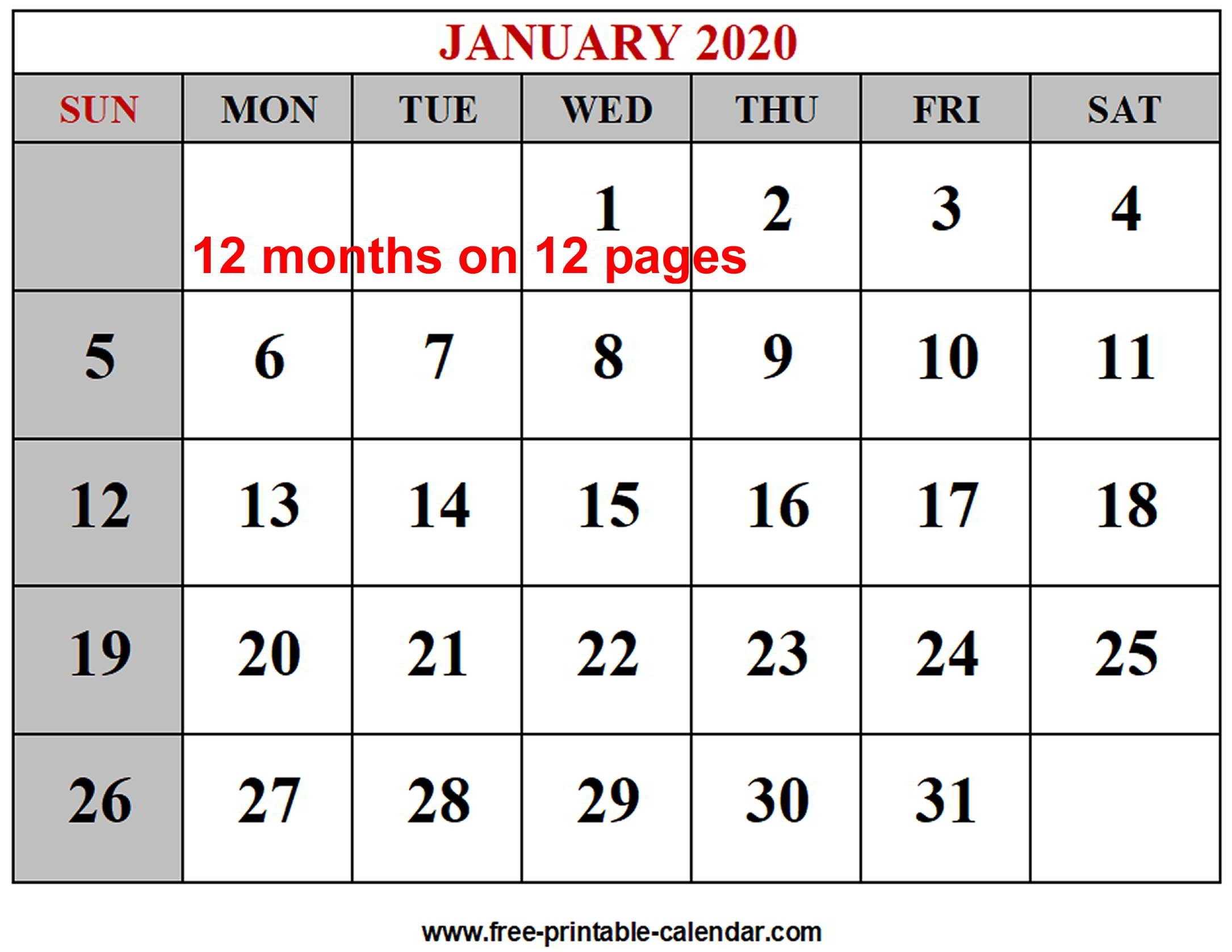 Year 2020 Calendar Templates – Free Printable Calendar 12 Intended For Blank One Month Calendar Template