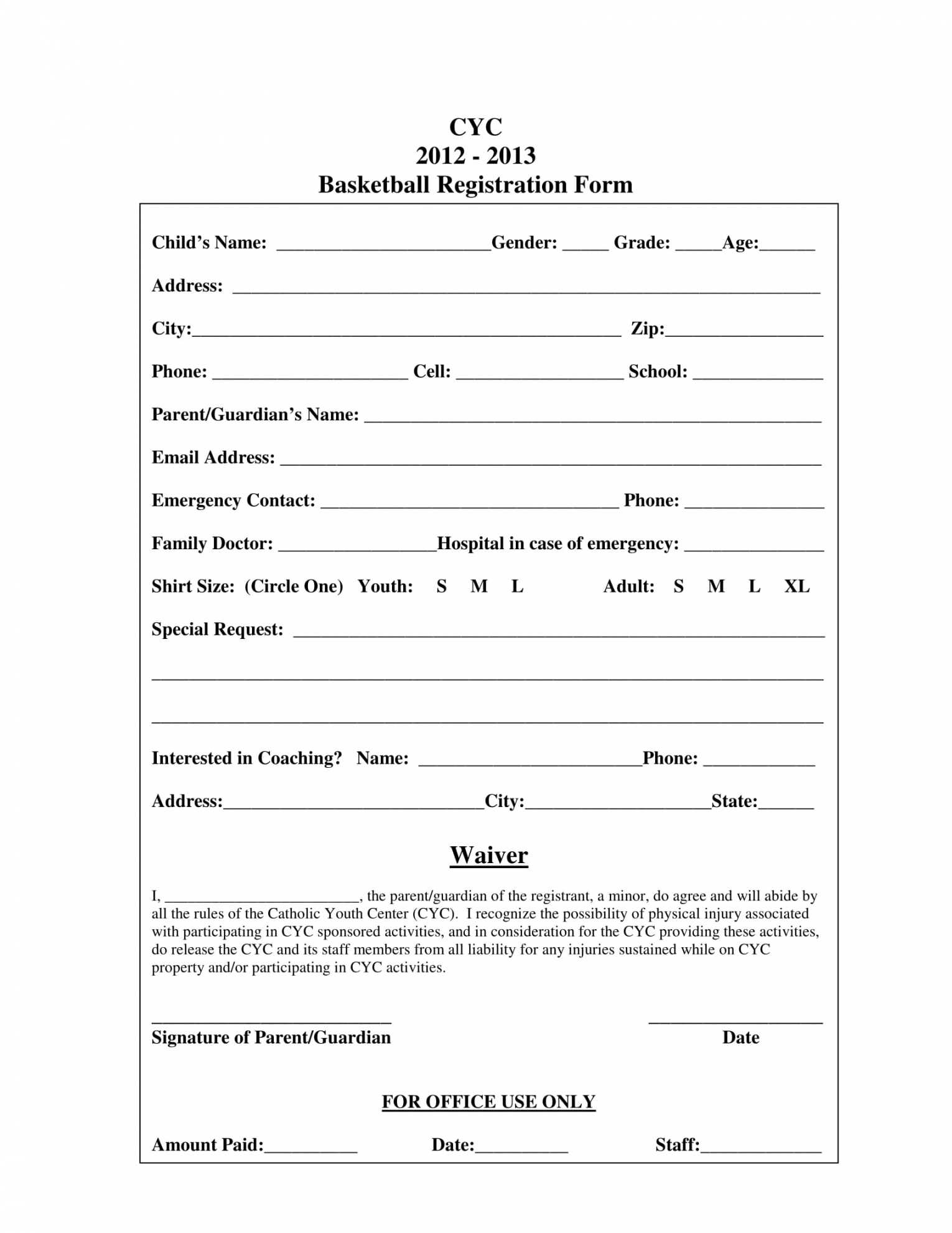 Youth Sports Registration Form Template – Calep.midnightpig.co With Camp Registration Form Template Word